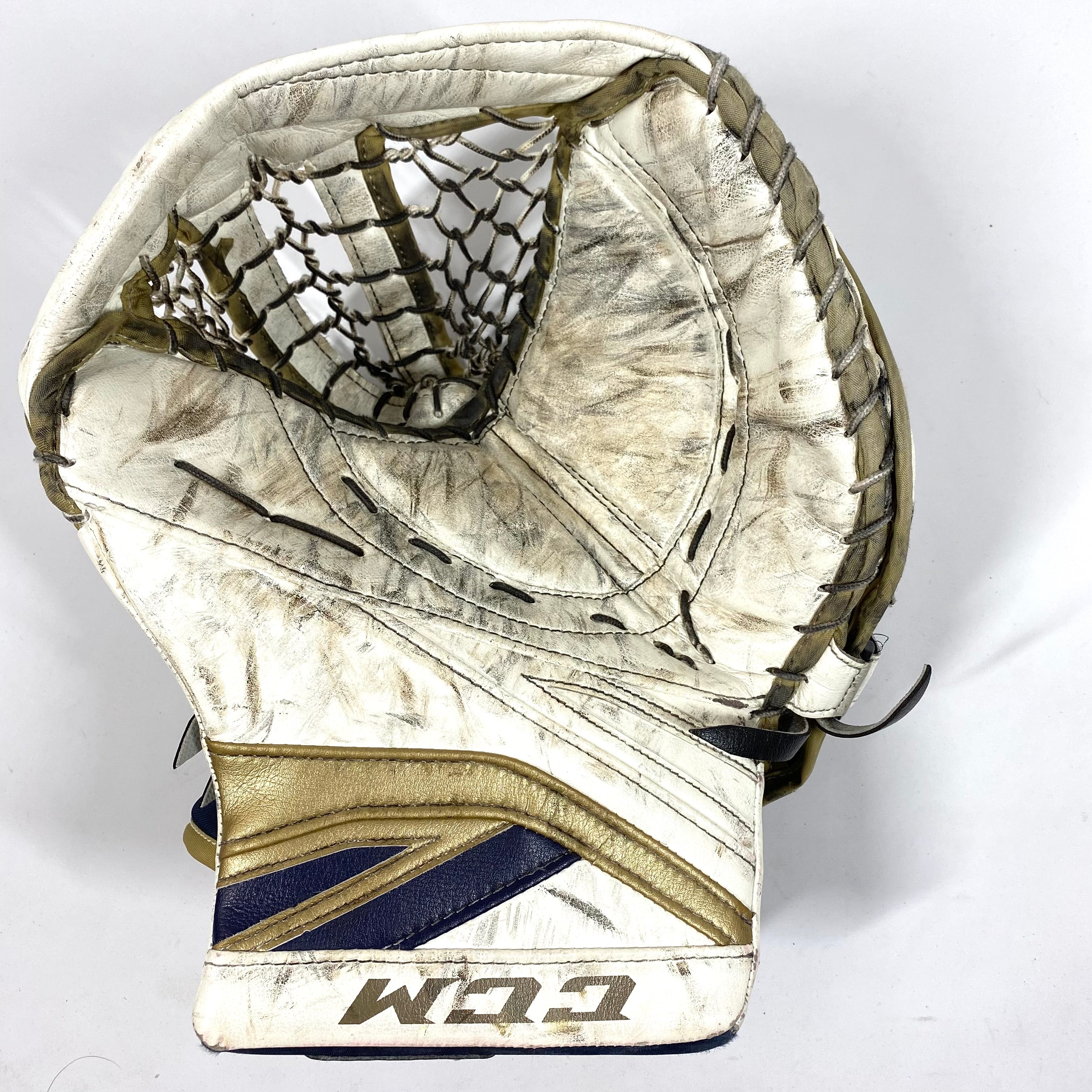 CCM Premier II - Gant de gardien de but Pro Stock d'occasion (blanc/or/bleu marine)